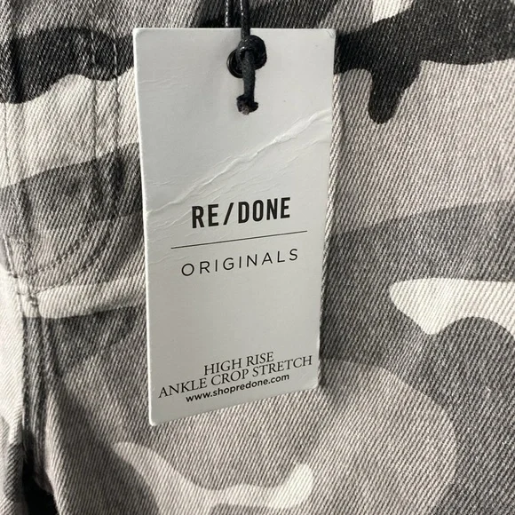 Re/Done High Rise Ankle Crop Stretch - Grey Camo Size 24 - Picture 6 of 11